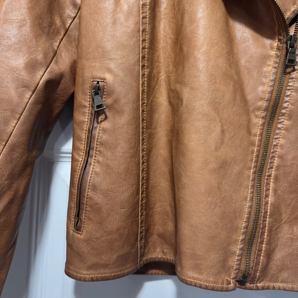 Bagatelle Brown Faux Leather Moto Jacket Women's M Asymmetrical Zip - Picture 4 of 11